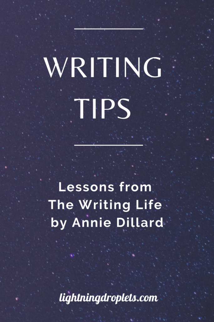 Books for Writers: The Writing Life by Annie Dillard
Writing Tips from Annie Dillard’s The Writing Life
How to Be a Writer: Lessons from The Writing Life by Annie Dillard

Check out the Lightning Droplets Blog for writing inspiration from Annie Dillard’s The Writing Life. A book every writer should read!

Learn how to develop a writing practice and get useful advice for writers about how to cultivate a writing life. This writing inspiration can be used in all kinds of creative writing: poetry, novel writing, fiction writing, and memoir writing.

#mustread #writing #nonfiction #books #memoir #tbr #amwriting #tipsforwriters #inspiration #writinglife #creativity
